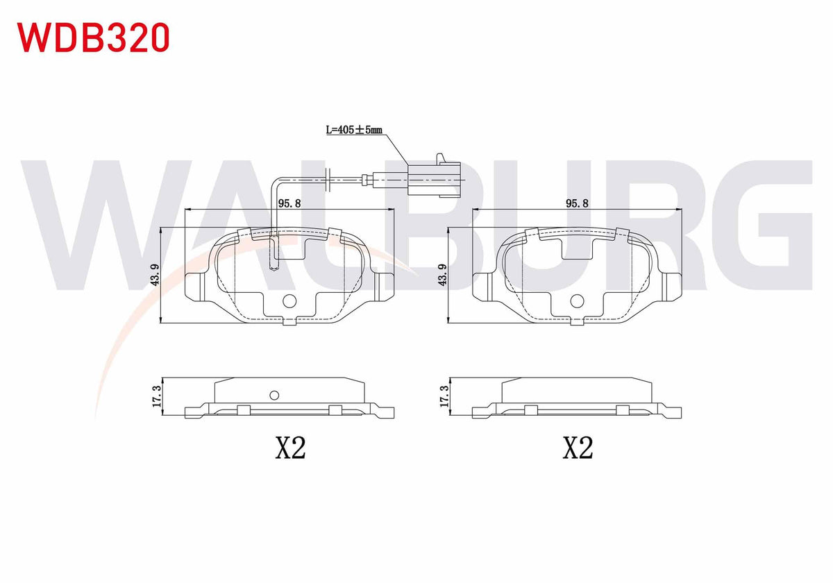 WALBURG WDB320 Brake Pad Rear Pair with Connector Fiat Linea (323) 1.6 Mjt 2010-/ Linea (323) 1.4 2010 — Brake Pads