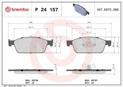 BREMBO P24157 Front Brake Pad Set - Compatible with Focus, Kuga, Connect — Brake Pads