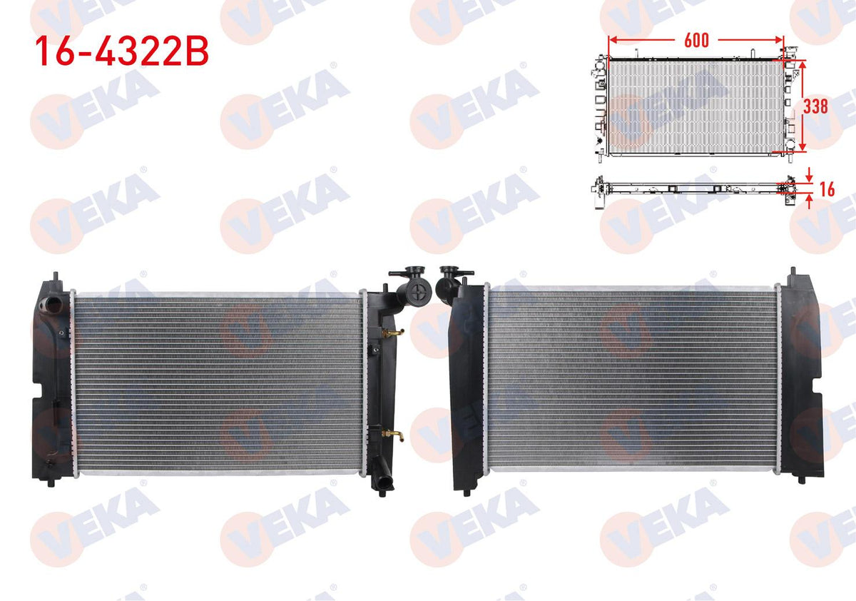 Veka 16-4322B Su Radiator Brazing with Screw Toyota Corolla (_E12_) 1.4 Vvt-I A-T 2002-2007