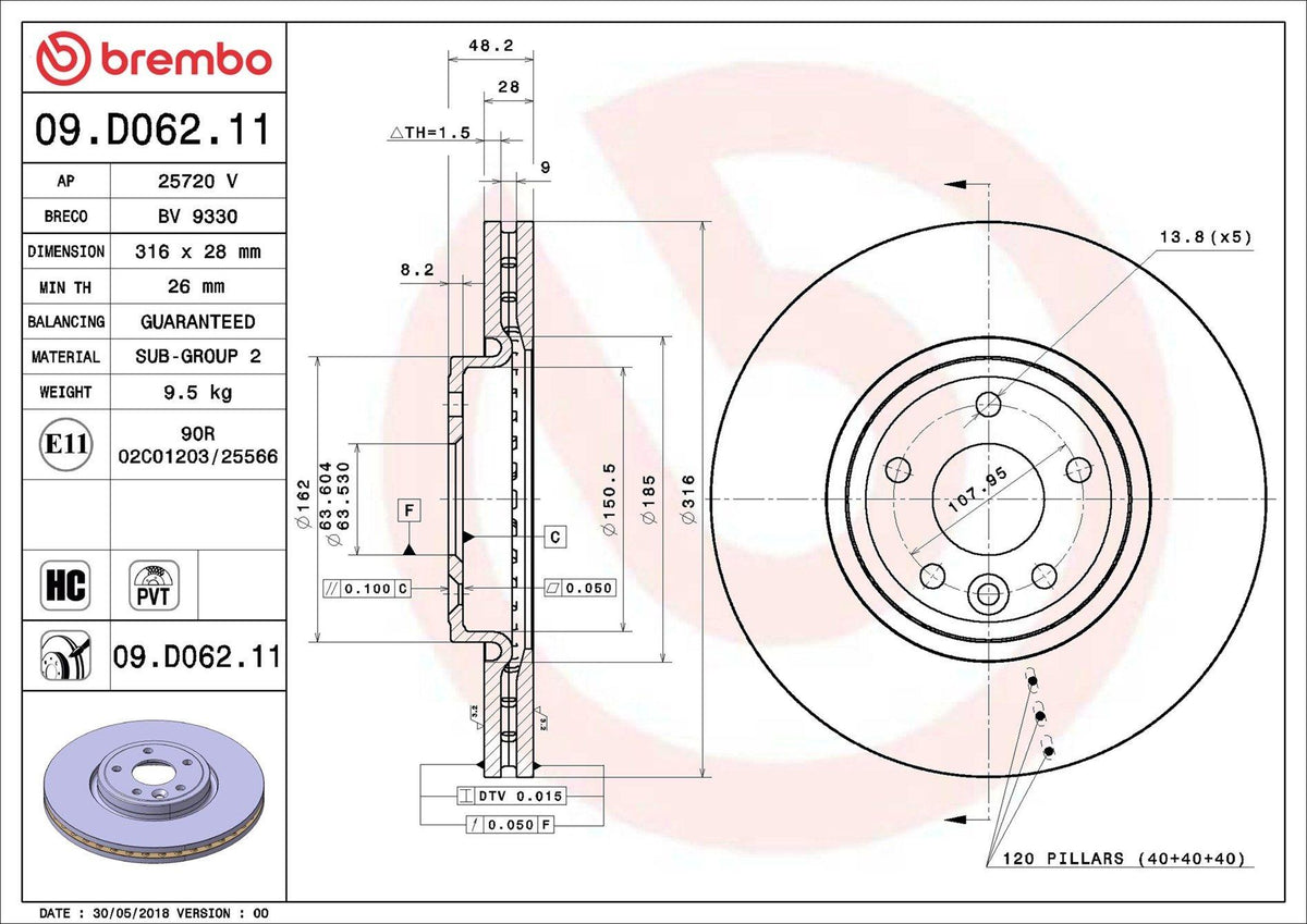 Brembo 09.D062.11 Brake Disc Front UV Coated Jaguar | Set of 2