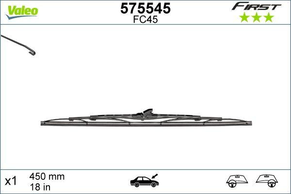 Valeo 575545 Wiper Blade Single 45Cm First VF45 (X1) — Wipers
