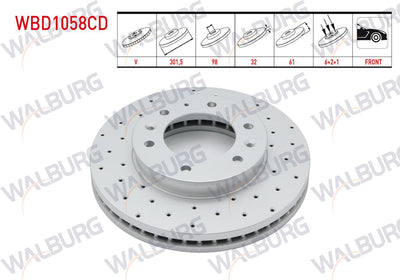 WALBURG WBD1058CD Brake Disc Front Air Coated Performance Drilled 6 Bjn 301 — Brake Rotors & Drums