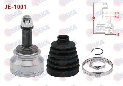 Veka JE-1001 CV Joint Left-Right Front Outer 28X36x60 Length 162mm Jeep Compass 2.0 CRDi 2006-/ Patriot 2.0 CRDi 2007