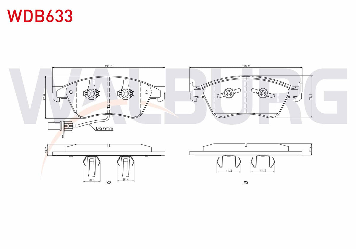 WALBURG WDB633 Brake Pad Front with Connector Audi A8 (4E_) 3.0 TFSI 2003-2010 / Audi A8 (4E_) 4.2 V8 TDI 2003-2 — Brake Pads