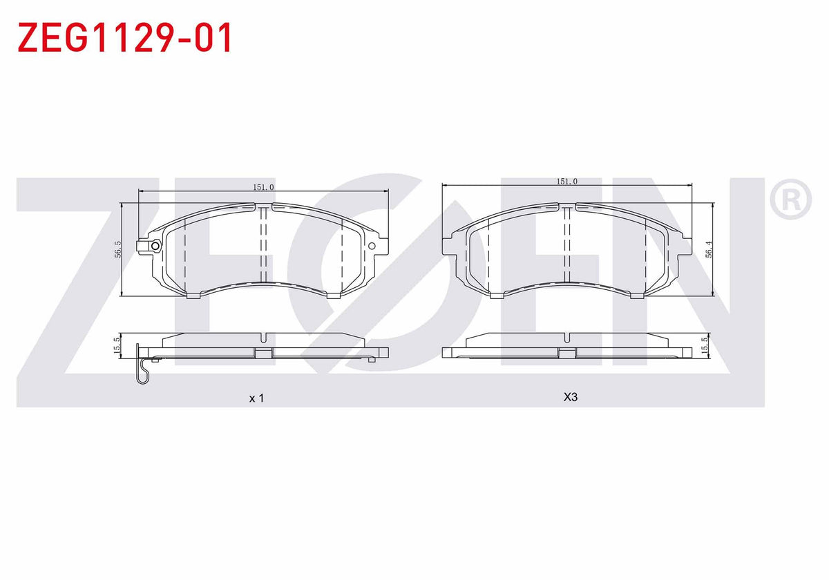 Zegen ZEG1129-01 Brake Pad Front Mitsubishi L 200 (K7t,K6t) 2.5 TD 4Wd 1996-2007