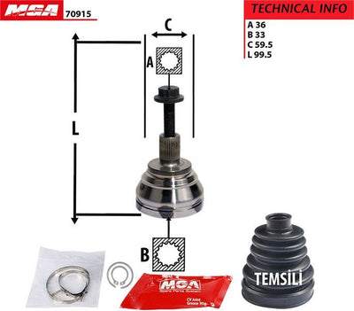 MGA 70915 Outer CV Joint (VW Caddy 11-Golf 09-17 Passat 09-15 Audi A3 09-Seat Leon 11-Skoda Octavi — Axles, CV Joints & Boots