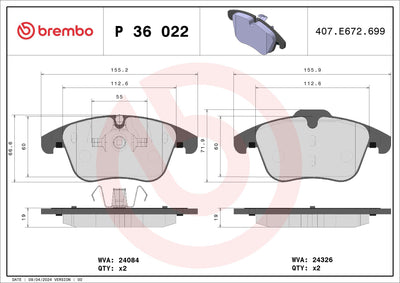 Brembo P36022 Brake Pad Front Jaguar XE 2.0 15- — Brake Pads