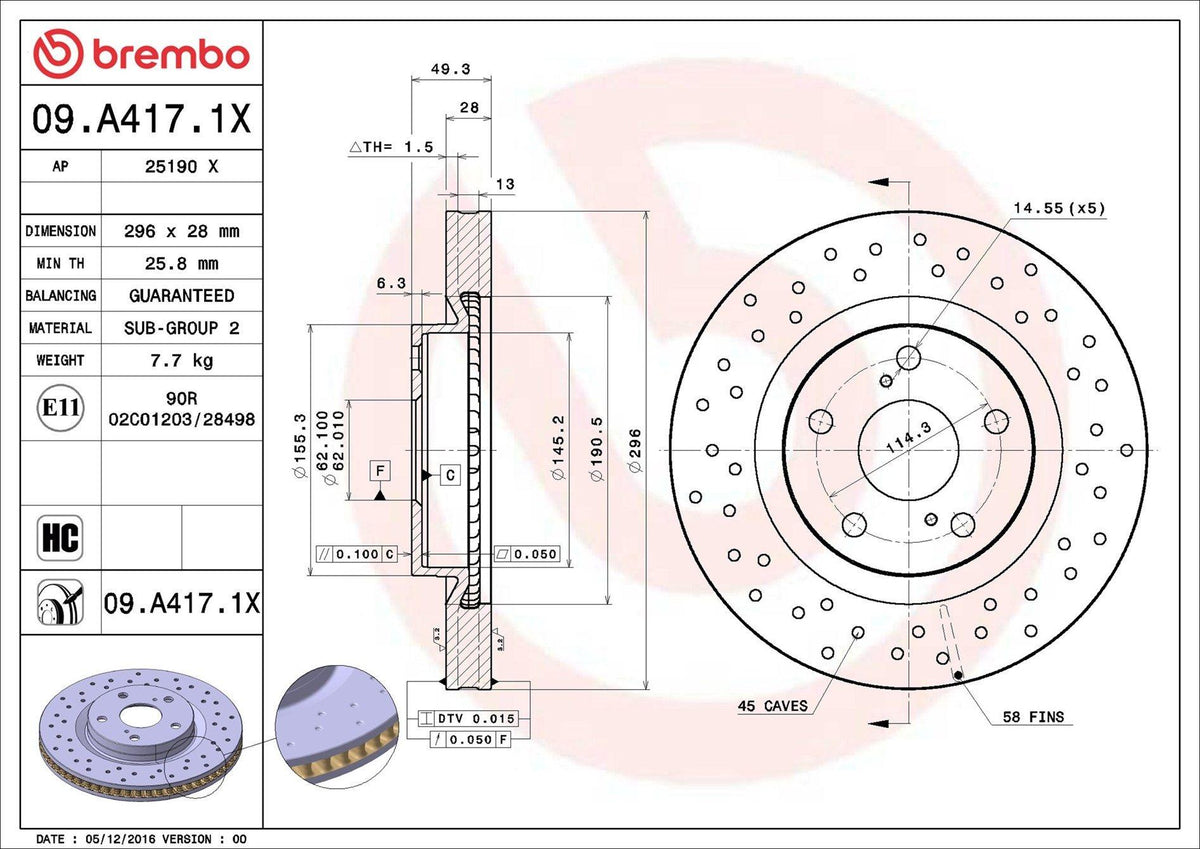 Brembo 09.A417.1X Brake Disc Front Xtra Toyota — Brake Rotors & Drums
