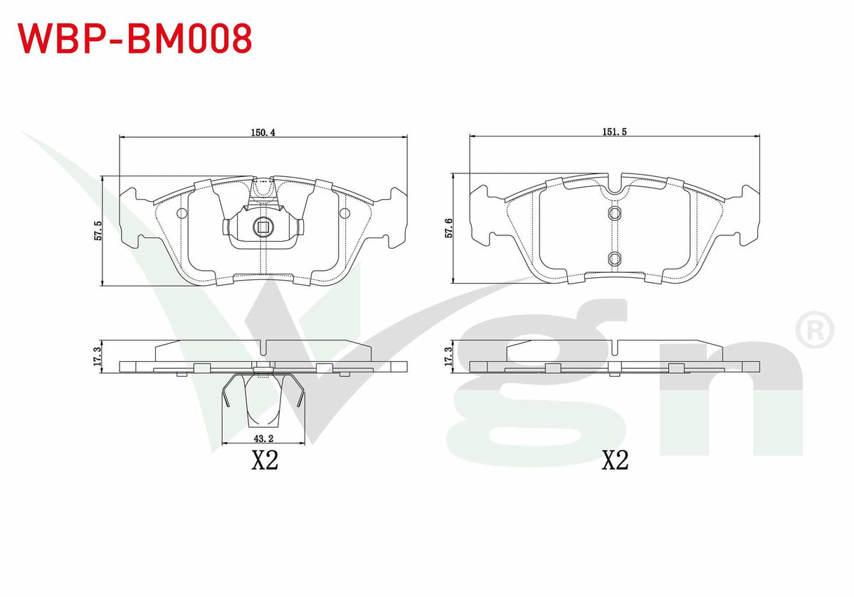 WGN WBP-BM008 Brake Pad Front BMW 3 Series (E36) 318 i 1990-1998 / (E36) 320 i 1990-1998 / 3 Series (E46) 316 i — Brake Pads