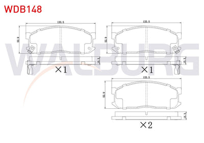 WALBURG WDB148 Brake Pad Front with Wear Indicator Kia Besta 2.2 D 1993-2003 / Mazda E 2200 (Sr2) 2.2 D 1984-200 — Brake Pads