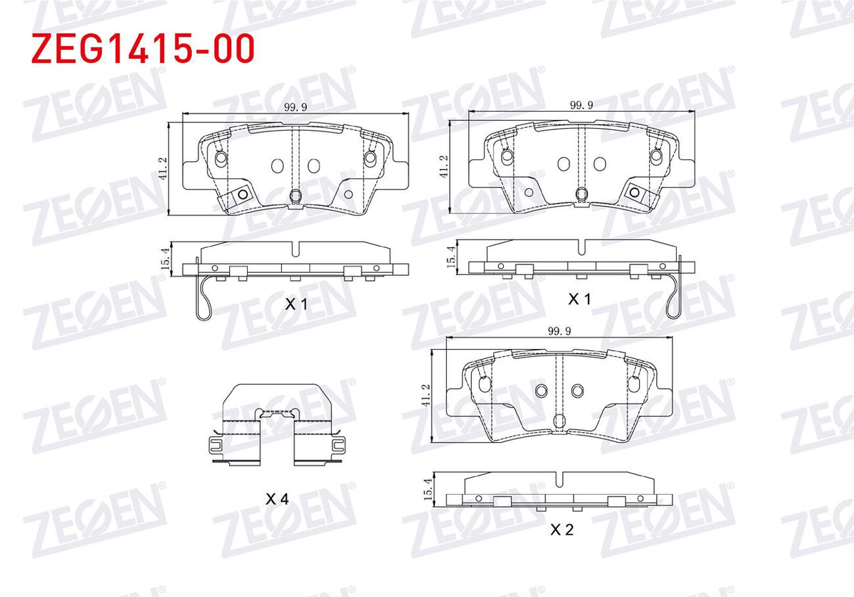 Zegen ZEG1415-00 Brake Pad Rear Cable Drilled Hyundai Accent Blue 1.4-1.6 CRDi 2012-/ Elantra 1.6 CRDi-1.6 D-Cvv — Brake Pads