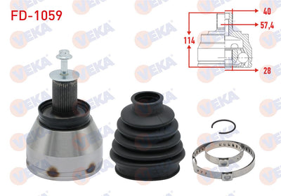 Veka FD-1059 CV Joint Left-Right Front Outer Ford Mondeo IV 2.0 TDCi M-T 40X28x57 — Axles, CV Joints & Boots