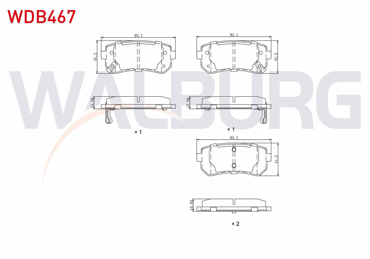 WALBURG WDB467 Brake Pad Rear with Wear Indicator Hyundai Accent Era 1.5 CRDi-1.6 Cvvt 2006-2012 / i30 1.6 CRDi — Brake Pads