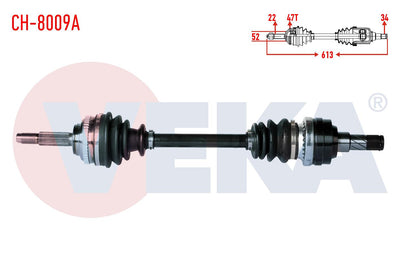 Veka CH-8009A Complete Axle Left Front Chevrolet Kalos (T200) 1.4 with ABS 47 Outer M-T Length 613 — Axles, CV Joints & Boots