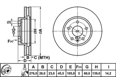 MGA 50196 Brake Disc Front Air Grooved 276-5 (Opel: Astra J 09-/Chevrolet: Cruze 09 -) — Brake Rotors & Drums