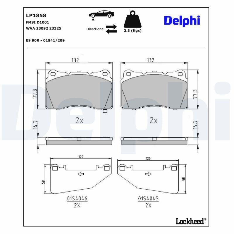 Delphi LP1858 Brake Pad Opel Insignia 2.8 V6 / Subaru Impreza / Saab 9-5 Front