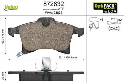 Valeo 872832 Brake Pad Front Opel Combo Tour 2001- — Brake Pads