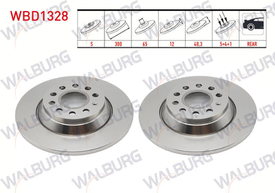 WALBURG WBD1328 Brake Disc Rear Straight 5 Bjn 300X12x65x48 — Brake Rotors & Drums