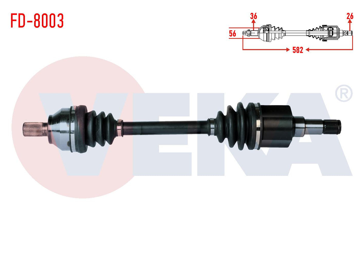 Veka FD-8003 Complete Axle Left Front Ford Focus II (Da) 1.6 TDCi Length 582mm 2004-2011