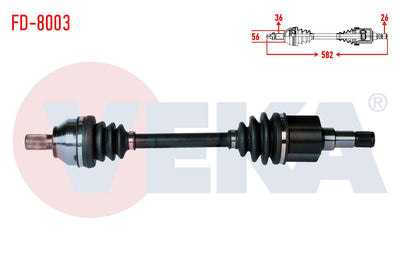 Veka FD-8003 Complete Axle Left Front Ford Focus II (Da) 1.6 TDCi Length 582mm 2004-2011 — Axles, CV Joints & Boots