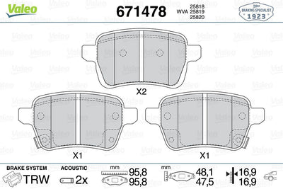 Valeo 671478 Brake Pad Rear Opel Corsa E Adam 14-16 — Brake Pads