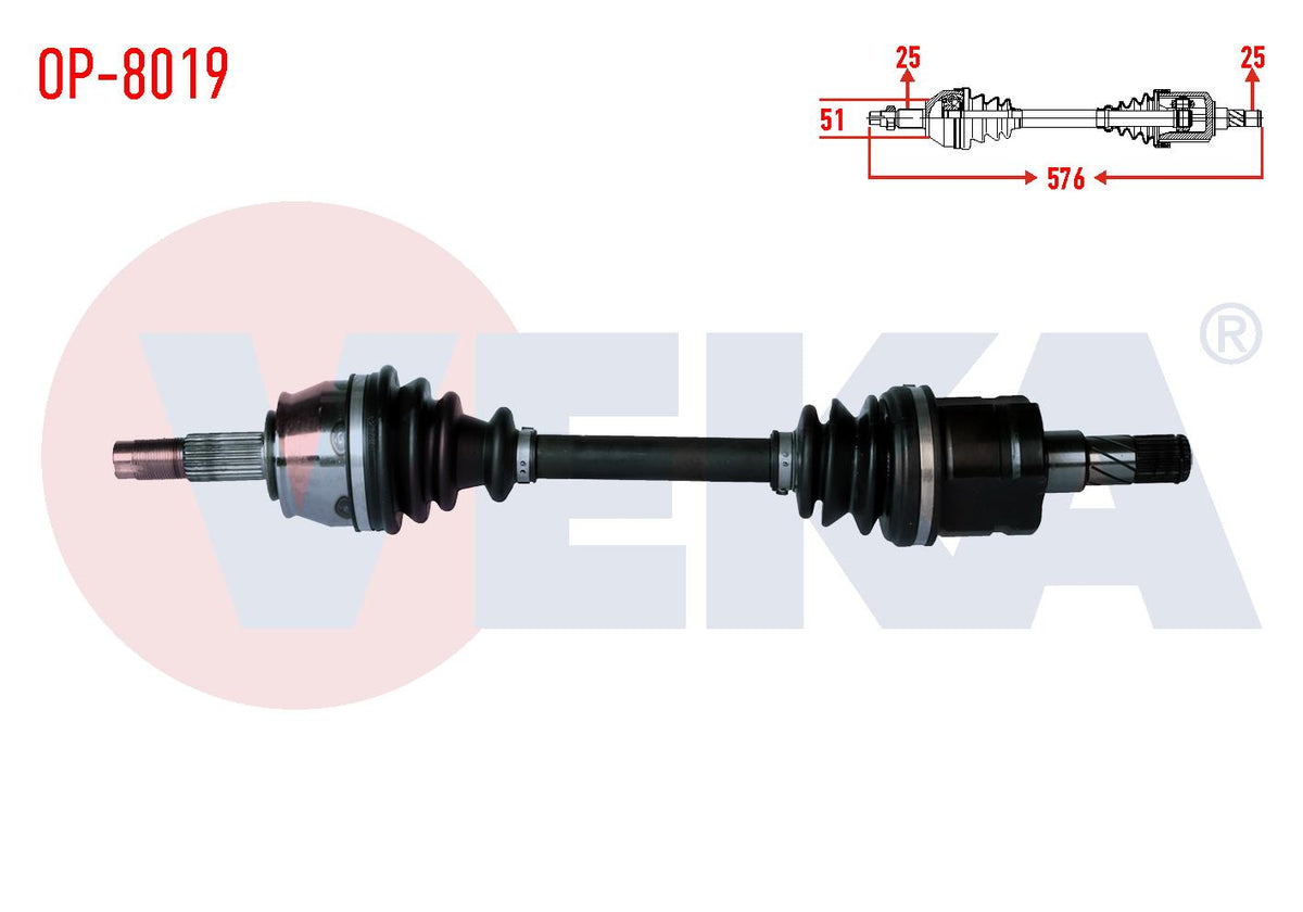 Veka OP-8019 Complete Axle Left Front Opel Corsa D 1.3 CDTi (Dth) Length 576mm 2006-2014 — Axles, CV Joints & Boots
