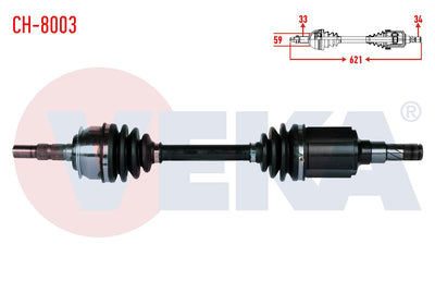 Veka CH-8003 Complete Axle Left Front Chevrolet Cruze (J300) 1.6 M-T Length 621mm 2009-2014 — Axles, CV Joints & Boots