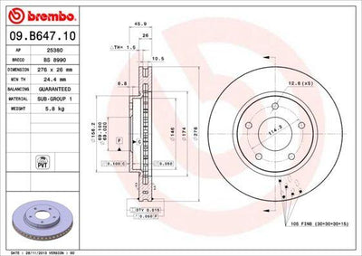 Brembo 09.B647.10 Brake Disc Lancer 1.5/1.6/1.8 08-Front 276 mm Set of 2 — Brake Rotors & Drums