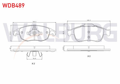 WALBURG WDB489 Brake Pad Front Peugeot Partner Tepee 1.6 HDi 75 Hp 2008-/ Citroen Berlingo 1.6 HDi 2008-/ C4 G.P — Brake Pads
