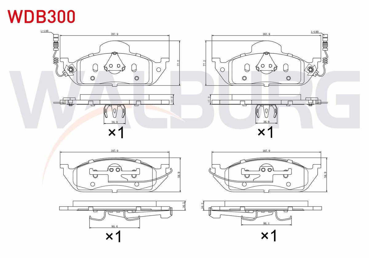 WALBURG WDB300 Brake Pad Front with Connector Mercedes M Class (W163) Ml 270 CDI 1998-2005 / M Series (W163) Ml — Brake Pads