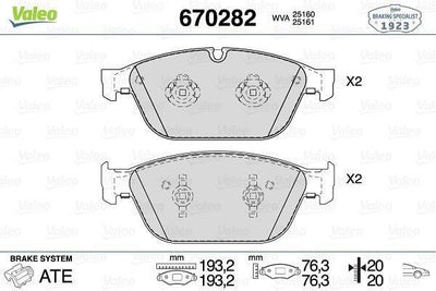 VALEO Front Brake Pads 670282 - Audi A8 / Quattro 2010-2017, Q5 2013-2017