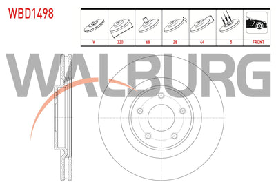 WALBURG WBD1498 Brake Disc Front Air 5 Bjn 320X28x68x44 Nissan X-Trail (T32) 1.6 dCi 2013-/ X-Trail (T — Brake Rotors & Drums