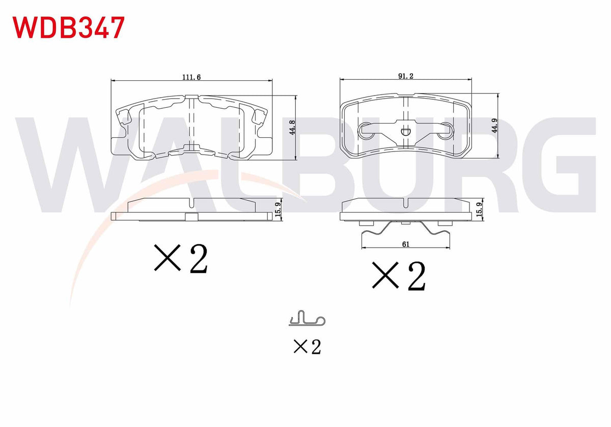 WALBURG WDB347 Brake Pad Rear Mitsubishi Pajero III 3.2 DI-D 2000-2007 / Pajero III 3.5 GDI 2000-2007 / Asx 1.6 — Brake Pads