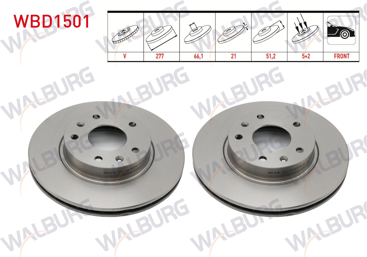 WALBURG WBD1501 Brake Disc Front Air Land Rover Freelander (Ln) 2.0 Td4 5 Bjn 277X21x66,1X51 — Brake Rotors & Drums