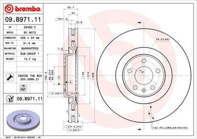 Brembo 09.B971.11 Brake Disc Front Audi A4/A5/A6/Q5, VW A6/A7/A8 356x34 — Brake Rotors & Drums