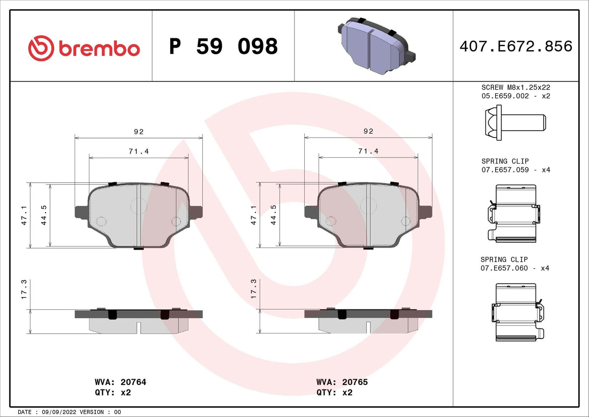 Brembo P59098 Brake Pad Rear Low-Met Opel — Brake Pads