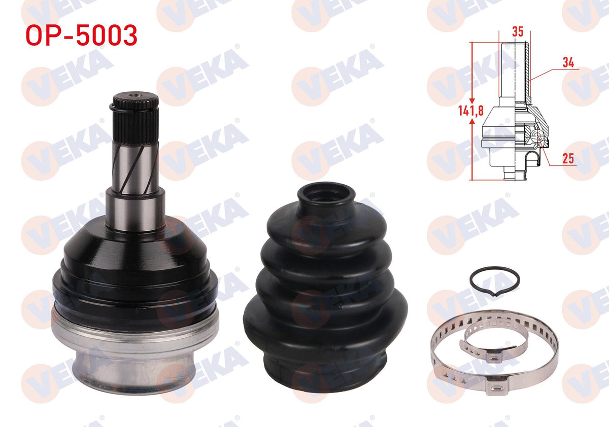 Veka OP-5003 CV Joint Left-Right Front Inner Opel Vectra B 1.8i 16V 34X25x35 Length 142 — Axles, CV Joints & Boots