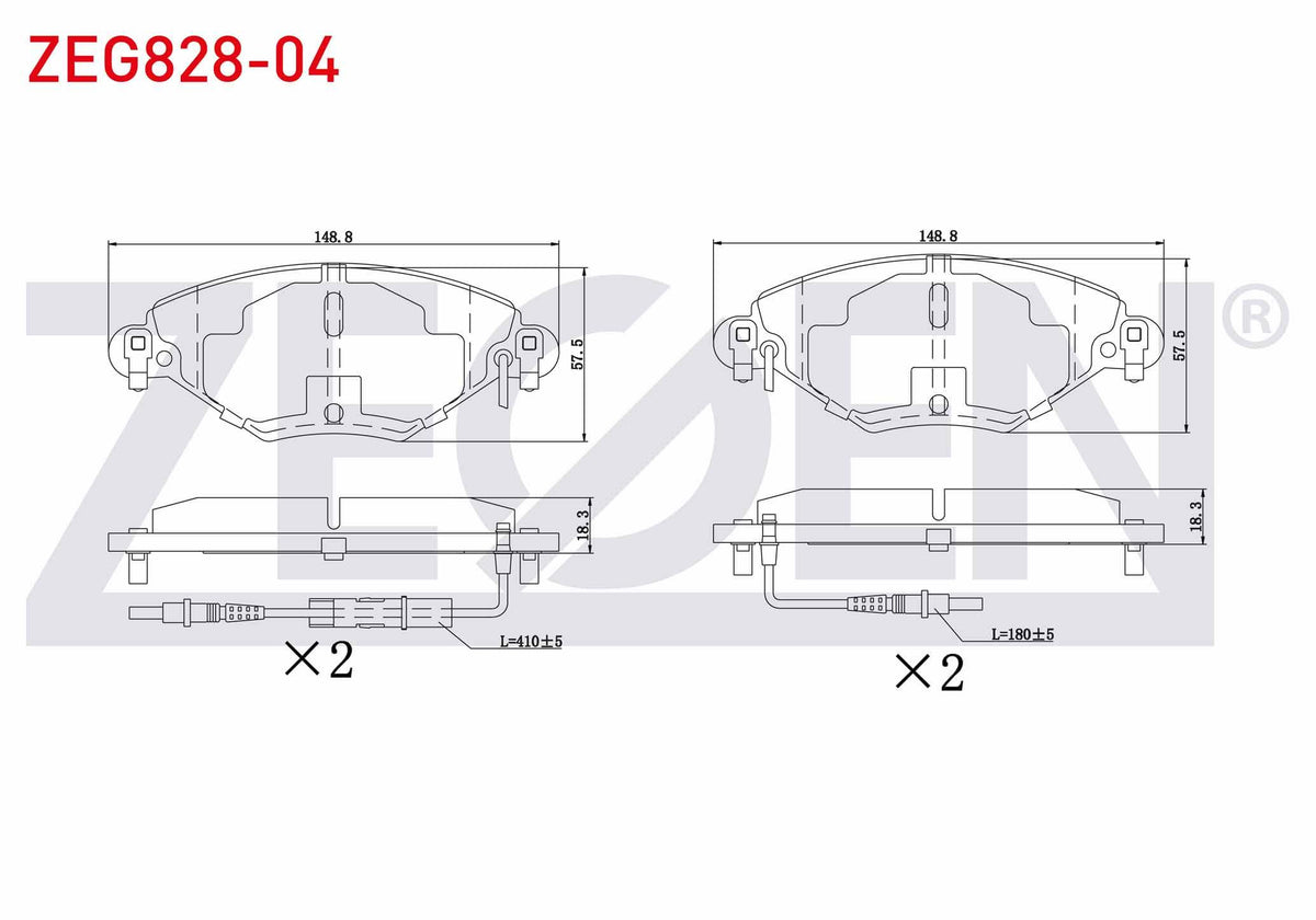 Zegen ZEG828-04 Brake Pad Front with Connector Citroen C5 II 1.6 HDi 2004-2008 / C5 II (Rc) 2.0 2004-2008 / C5 I — Brake Pads