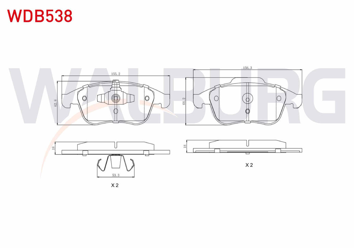 WALBURG WDB538 Brake Pad Front Renault Laguna III (Bt0 / 1) 2.0 dCi 2007-/ 2.0i 16V 2007-/ Megane III 2.0 dCi 20 — Brake Pads