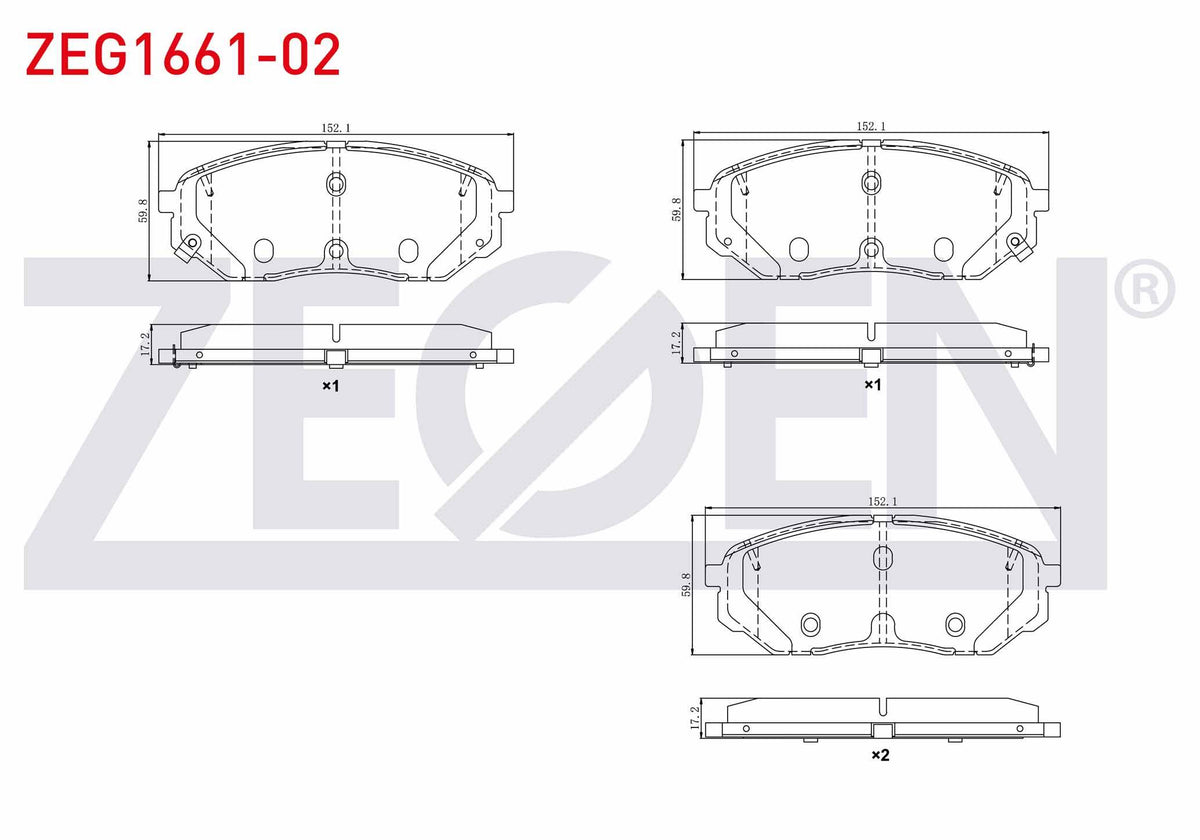 Zegen ZEG1661-02 Brake Pad Front with Wear Indicator Cable Drilled Kia Sorento III (Um) 2.0 CRDi 2015 — Brake Pads