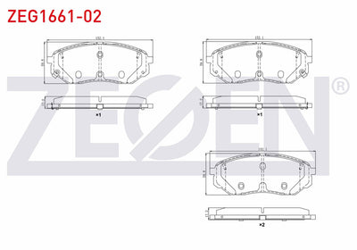 Zegen ZEG1661-02 Brake Pad Front with Wear Indicator Cable Drilled Kia Sorento III (Um) 2.0 CRDi 2015 — Brake Pads