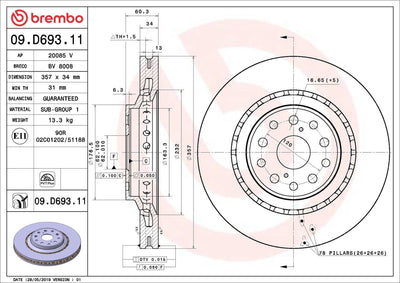 Brembo 09.D693.11 Brake Disc Front UV Coated Lexus — Brake Rotors & Drums