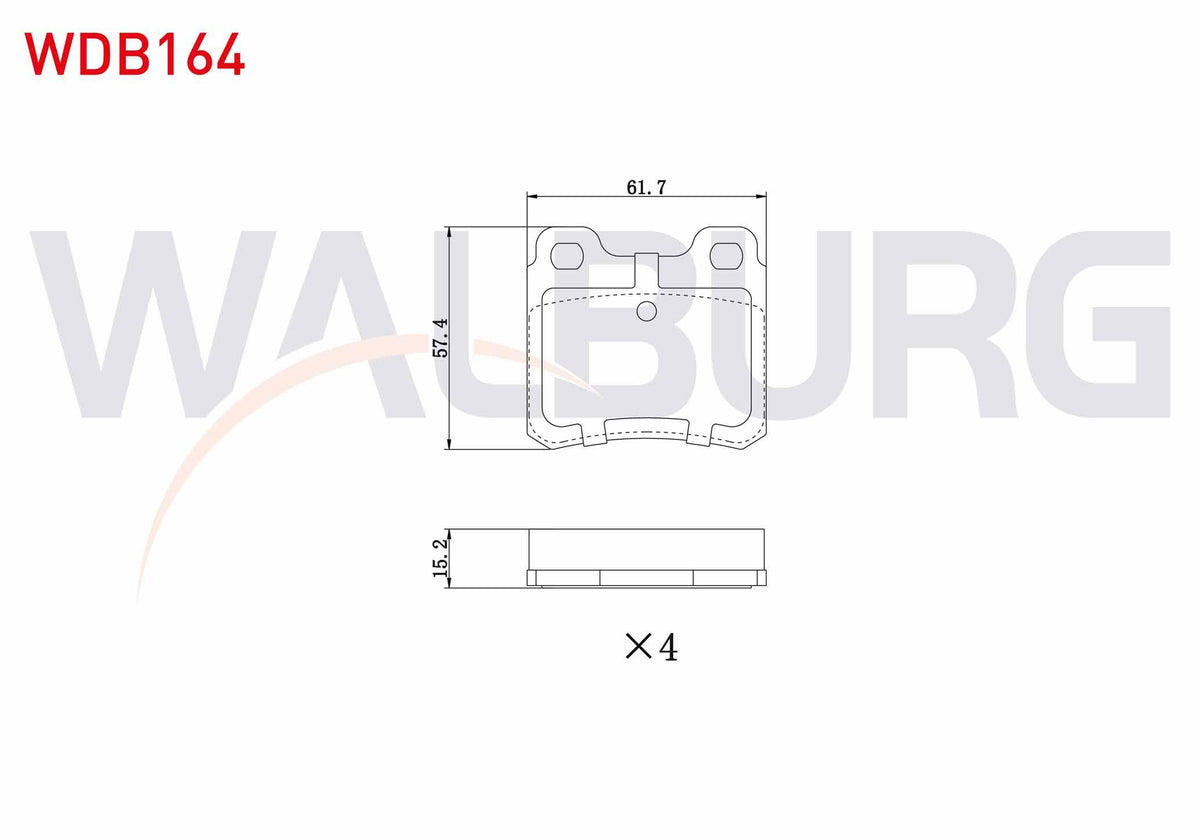 WALBURG WDB164 Brake Pad Rear Opel Vectra A 2.0 T 1988-1995 / Vectra A 2.0 1988-1995 / Astra F 1.8 1991-1998 / A — Brake Pads