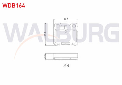 WALBURG WDB164 Brake Pad Rear Opel Vectra A 2.0 T 1988-1995 / Vectra A 2.0 1988-1995 / Astra F 1.8 1991-1998 / A — Brake Pads