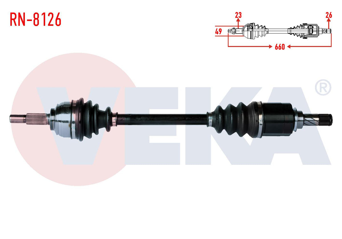 Veka RN-8126 Complete Axle Left Front Dacia Sandero Stepway 1.5 dCi Length 660mm 2012