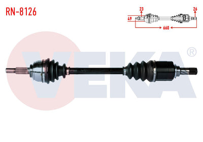Veka RN-8126 Complete Axle Left Front Dacia Sandero Stepway 1.5 dCi Length 660mm 2012 — Axles, CV Joints & Boots