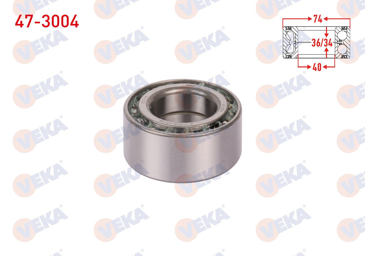 Veka 47-3004 Front Wheel Bearing Left-Right 40X74x36 / 34 Mitsubishi Carisma 1995-2006 / Colt IV 1992-1996 / Colt V 1995-2003 / Lancer V 1992-1996 / Lancer VI 1996-2003