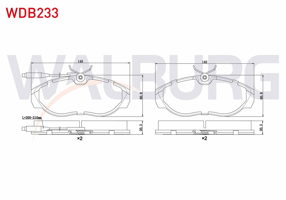 WALBURG WDB233 Brake Pad Front with Connector Fiat Ducato 2.5 D 1994-2002 / Ducato 2.0 JTD 1994-2002 / Ducato 2. — Brake Pads