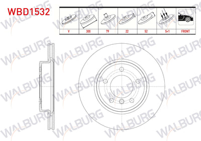 WALBURG WBD1532 Brake Disc Front Air BMW 3 Series (E46) 320 D 5 Bjn 300X22x79x52 1998-2005 — Brake Rotors & Drums