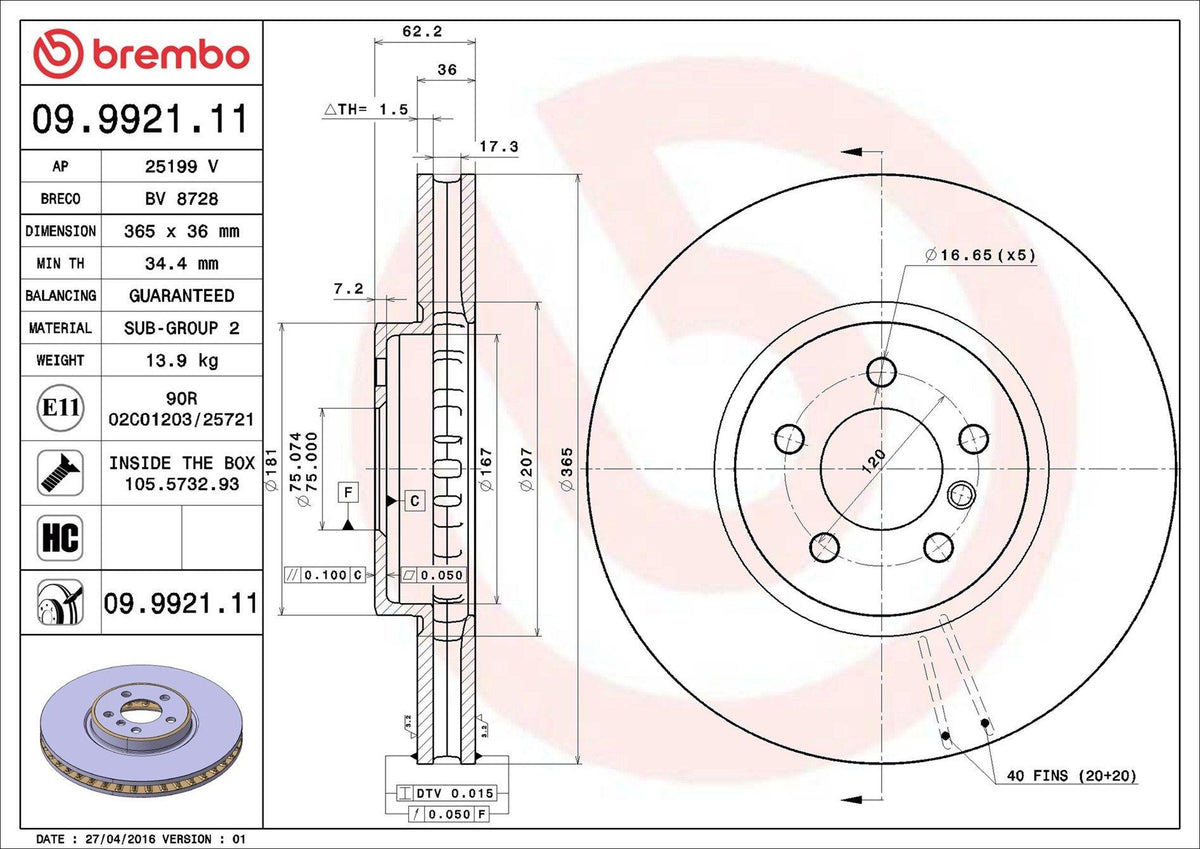 Brembo 09992111 Brake Disc Front BMW E70 F15 E71 F16 — Brake Rotors & Drums